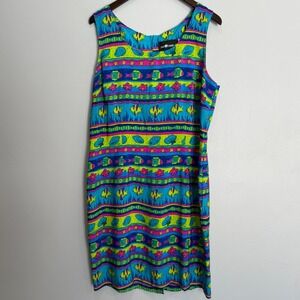 Sag Harbor Bright Teal Tropical Print Sleeveless Dress